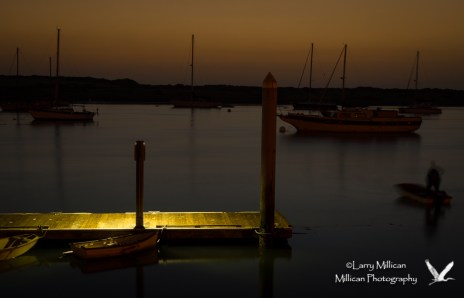 Morro Bay Harbor at dusk.