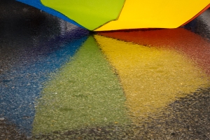 Colorful umbrella on the street, Van Buren, Arkansas
